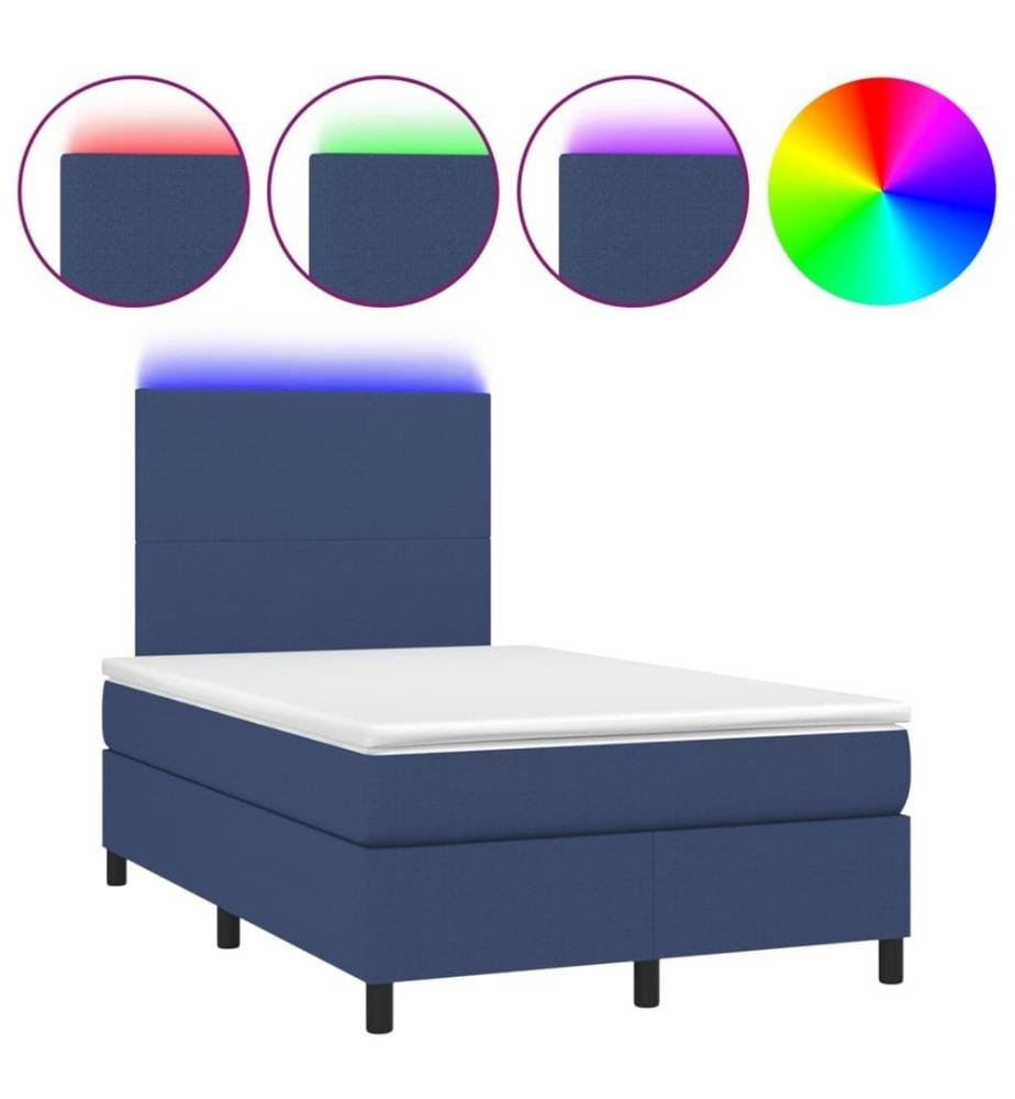 Boxspringbett mit Matratze & LED Blau 120x190 cm Stoff