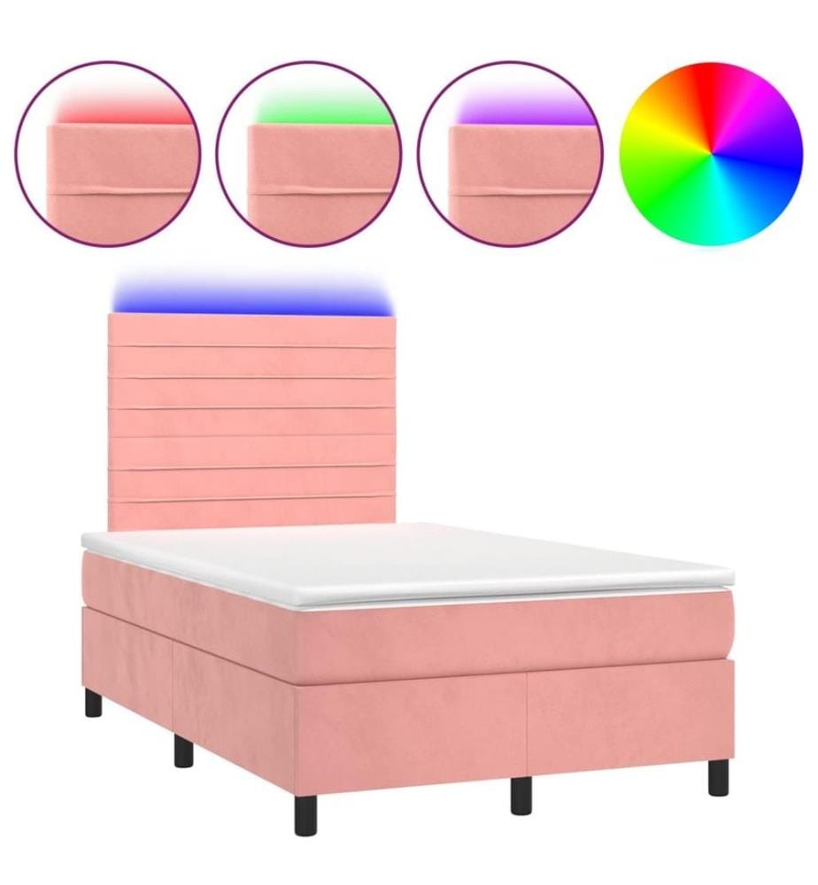 Boxspringbett mit Matratze & LED Rosa 120x190 cm Samt