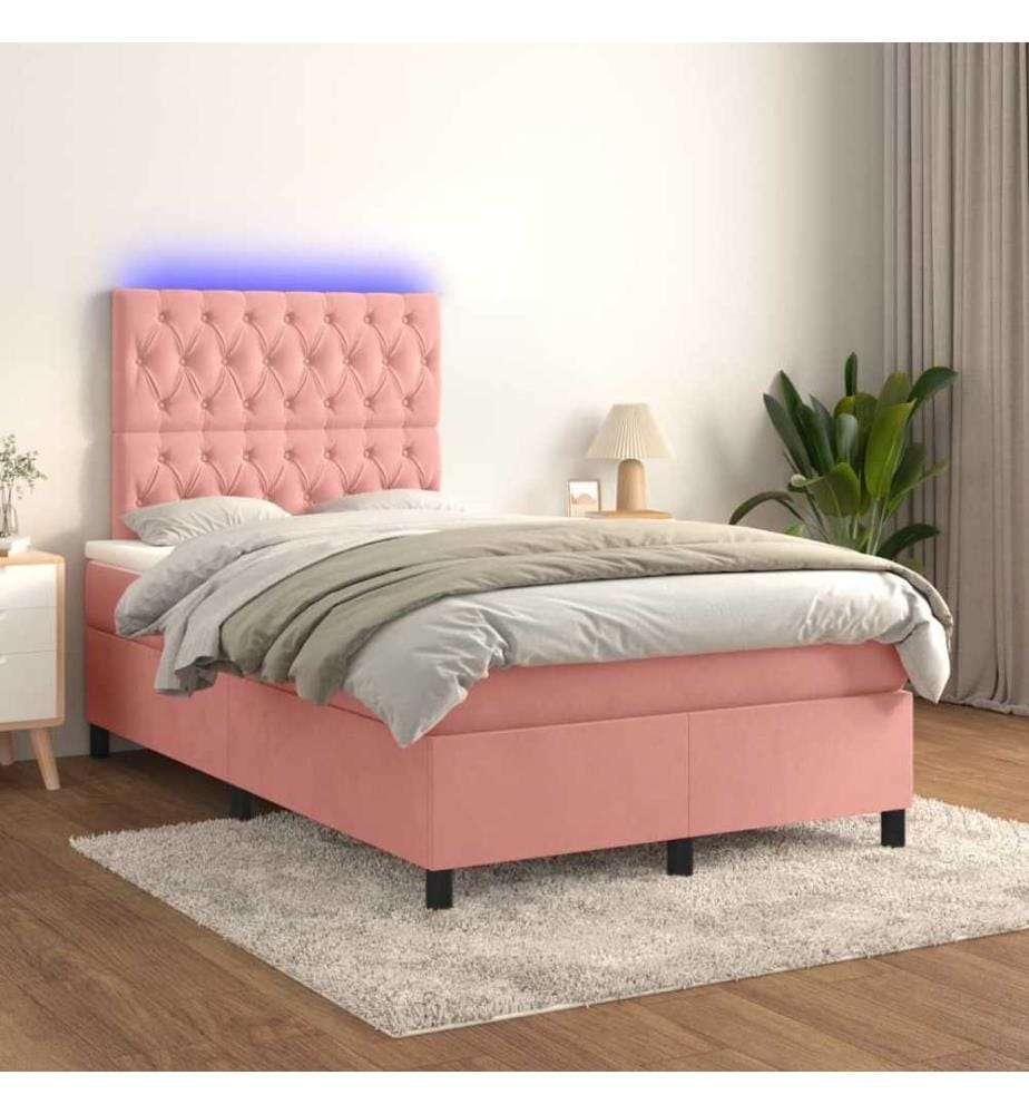 Boxspringbett mit Matratze & LED Rosa 120x190 cm Samt