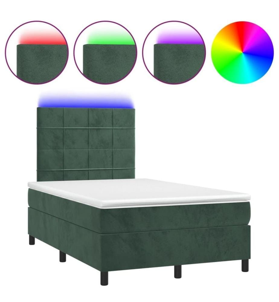 Boxspringbett mit Matratze & LED Dunkelgrün 120x190 cm Samt