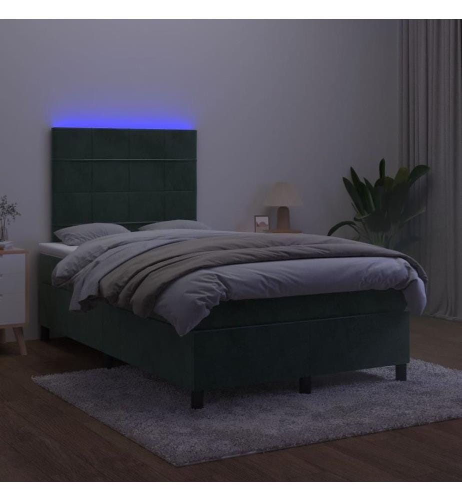 Boxspringbett mit Matratze & LED Dunkelgrün 120x190 cm Samt