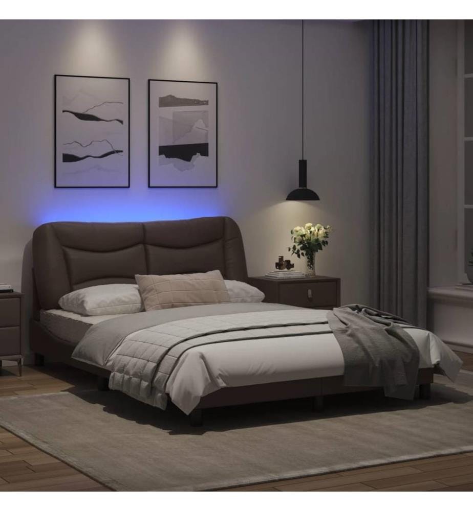 Bettgestell mit LED Braun 120x200 cm Kunstleder