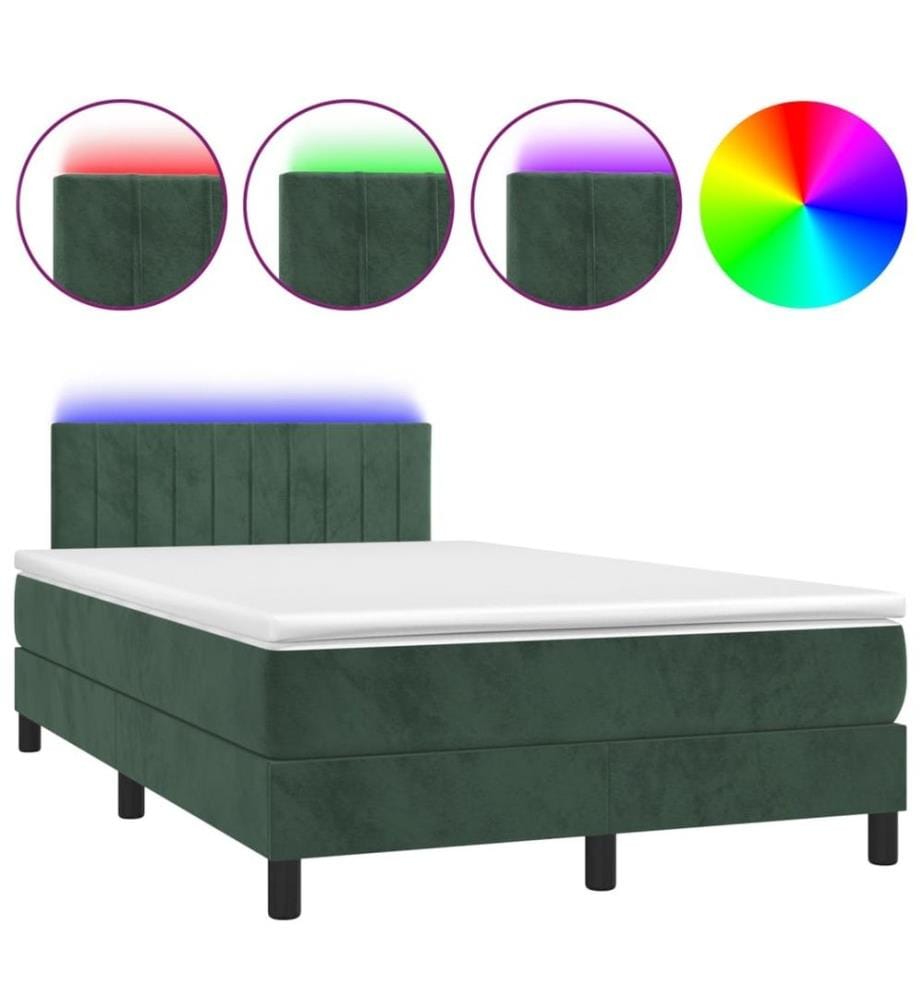 Boxspringbett mit Matratze & LED Dunkelgrün 120x190 cm Samt