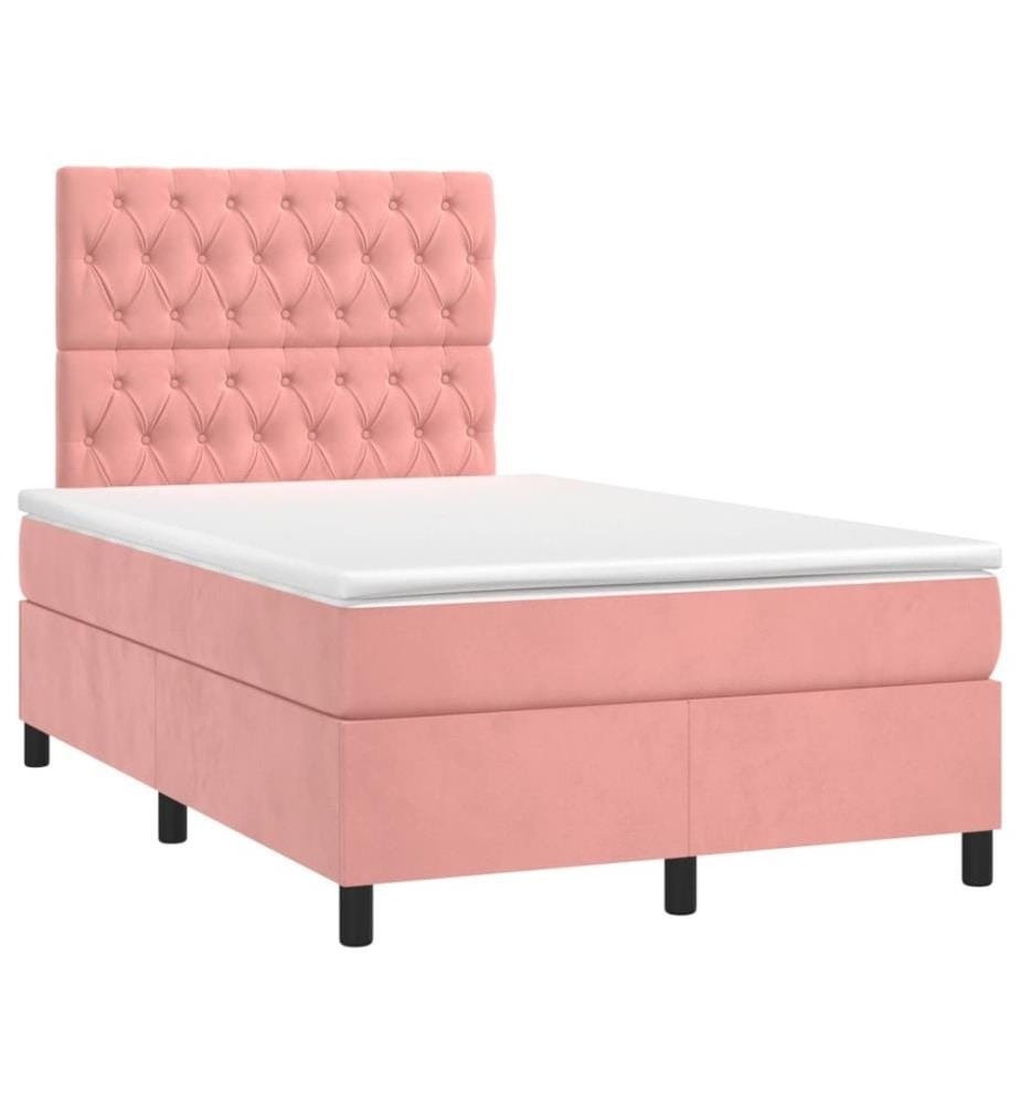 Sommier à lattes de lit avec matelas rose 120x190 cm velours