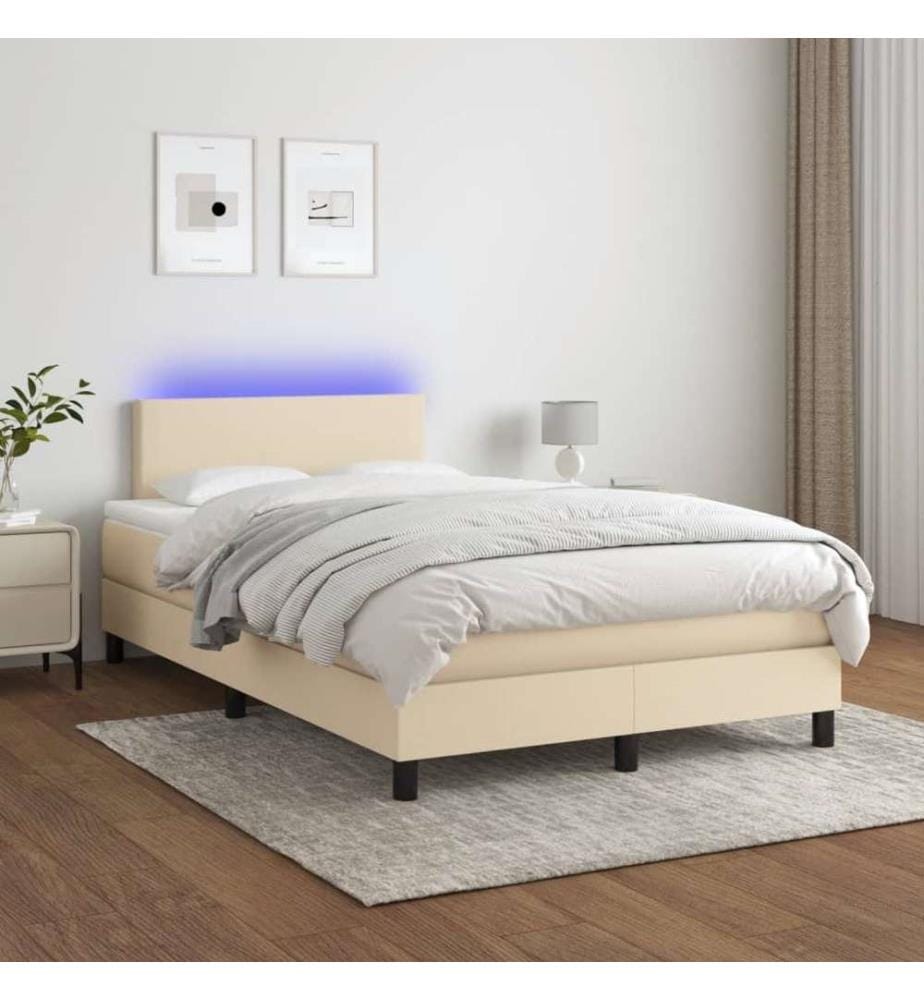 Boxspringbett mit Matratze & LED Creme 120x190 cm Stoff