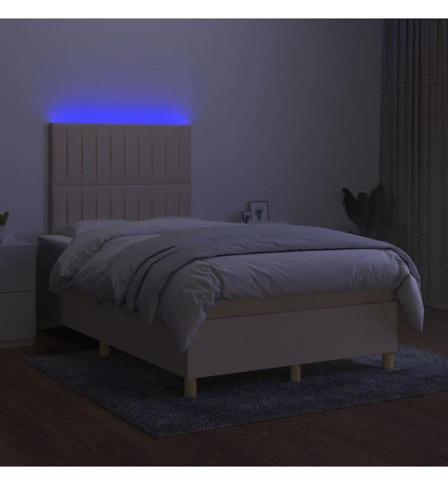 Boxspringbett mit Matratze & LED Creme 120x190 cm Stoff