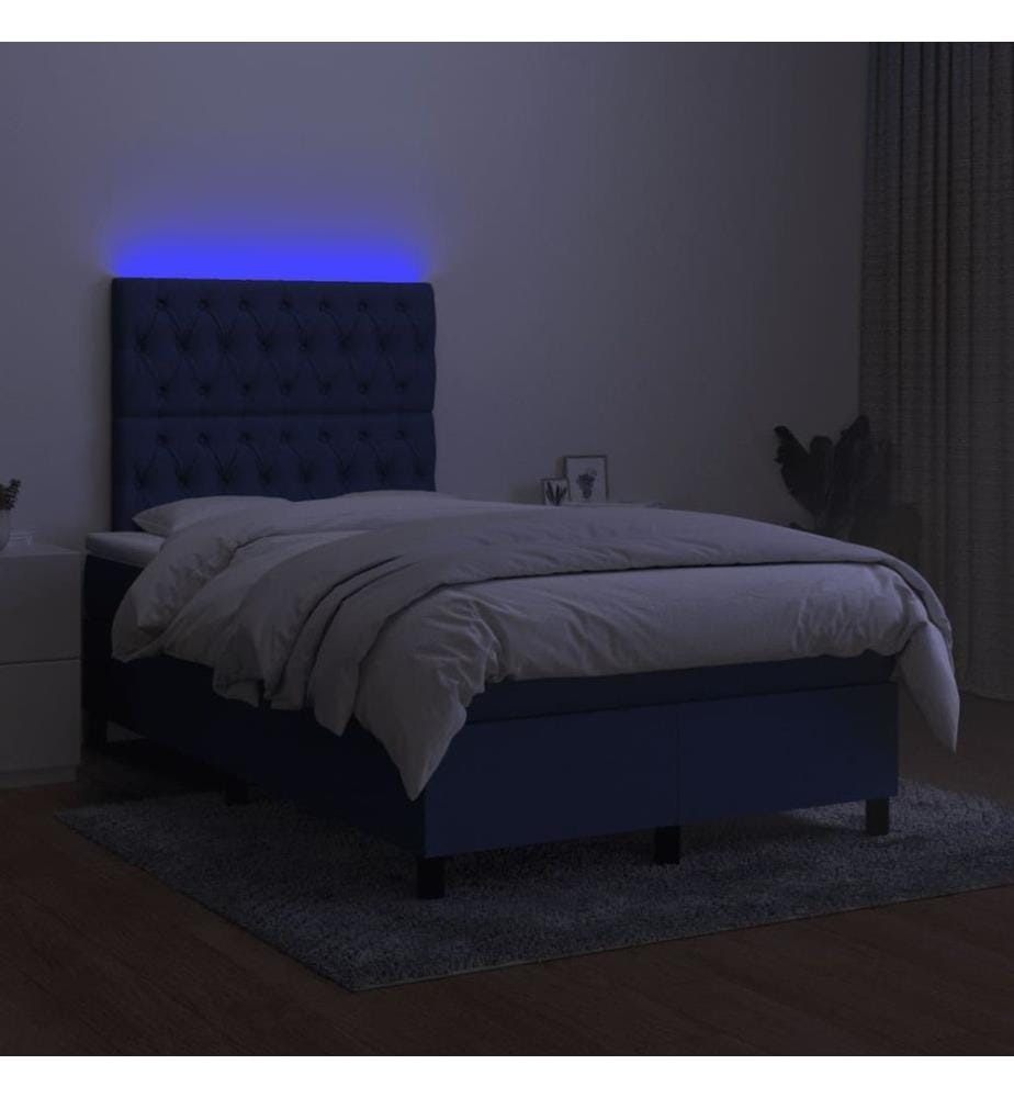 Boxspringbett mit Matratze & LED Blau 120x190 cm Stoff