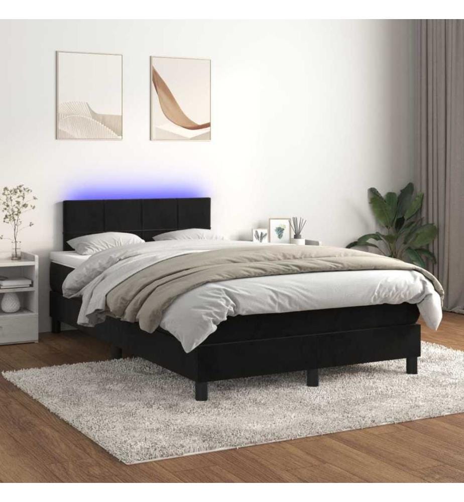 Boxspringbett mit Matratze & LED Schwarz 120x190 cm Samt