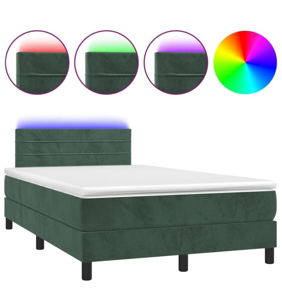 Boxspringbett mit Matratze & LED Dunkelgrün 120x190 cm Samt