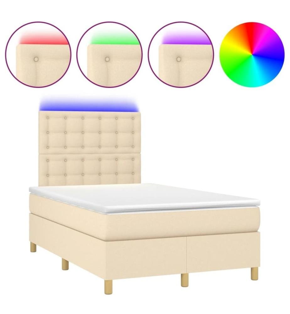 Boxspringbett mit Matratze & LED Creme 120x190 cm Stoff