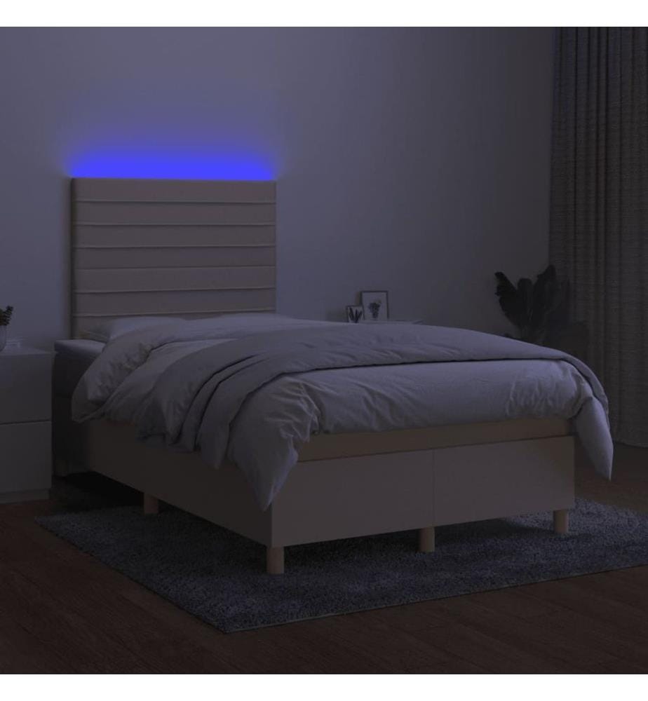 Boxspringbett mit Matratze & LED Creme 120x190 cm Stoff