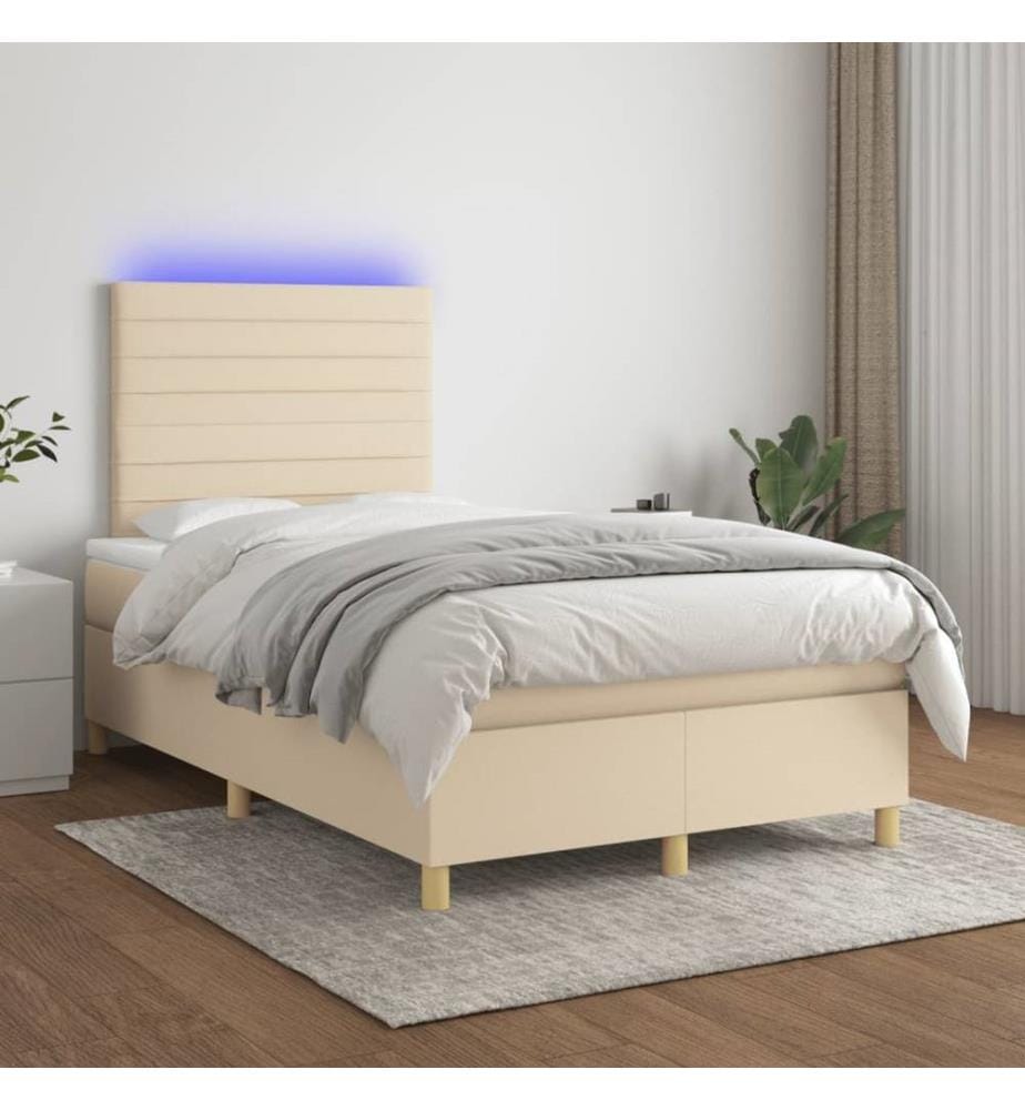 Boxspringbett mit Matratze & LED Creme 120x190 cm Stoff