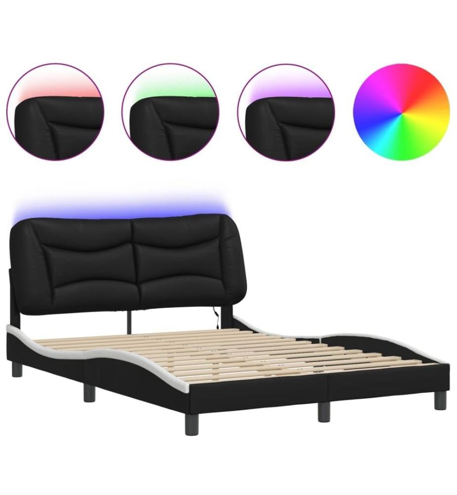Bettgestell mit LED Schwarz und Weiss 120x200 cm Kunstleder