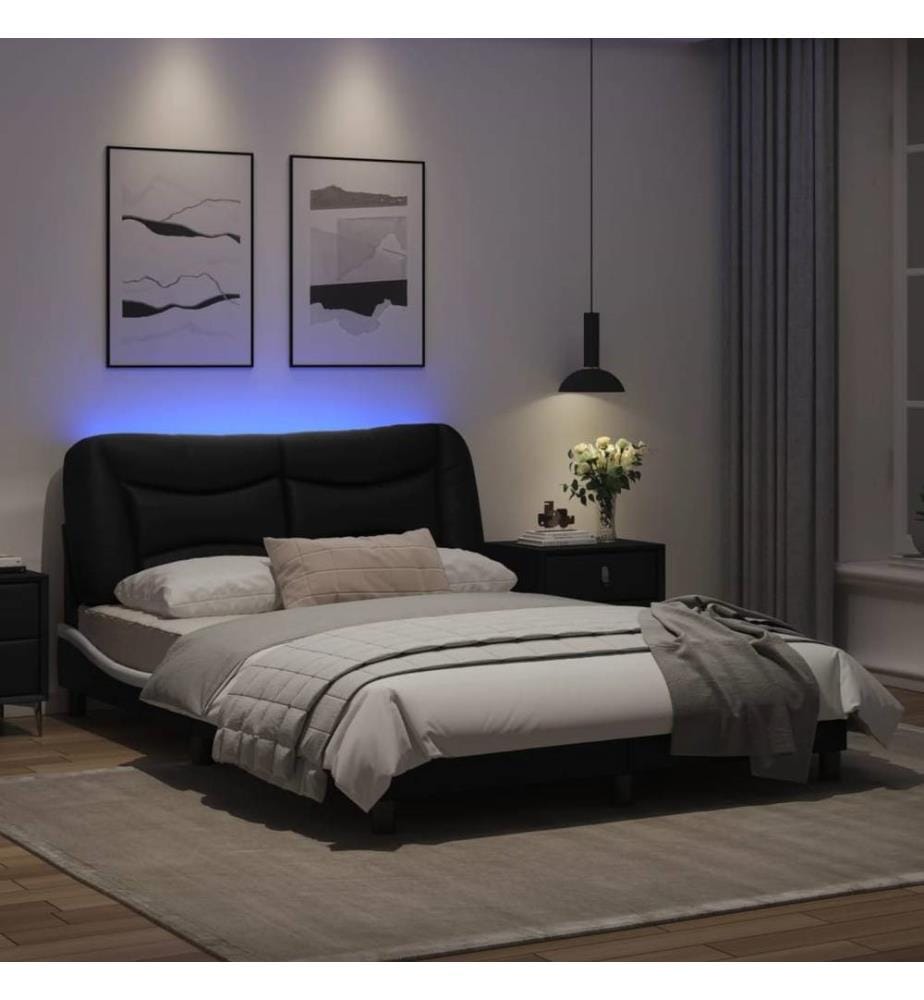 Bettgestell mit LED Schwarz und Weiss 120x200 cm Kunstleder
