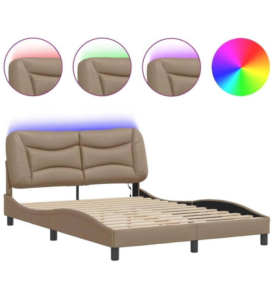 Bettgestell mit LED Cappuccino-Braun 140x200 cm Kunstleder