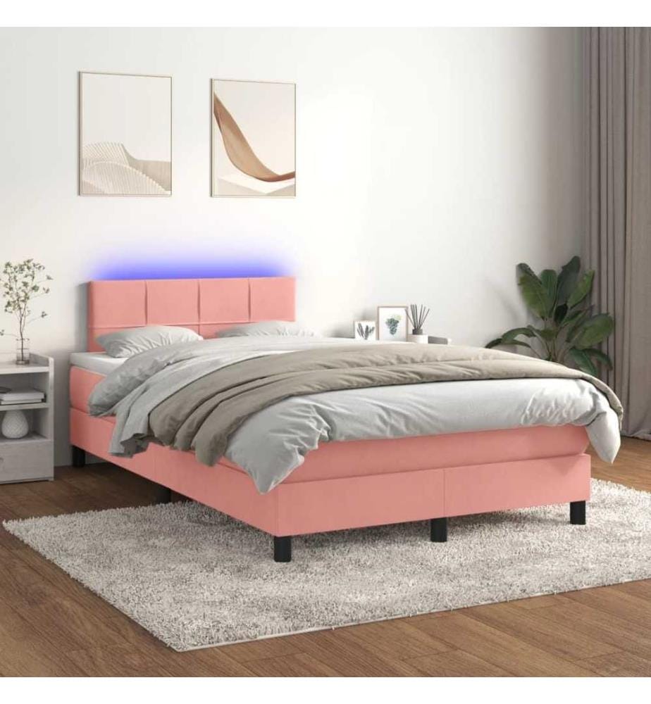 Boxspringbett mit Matratze & LED Rosa 120x190 cm Samt