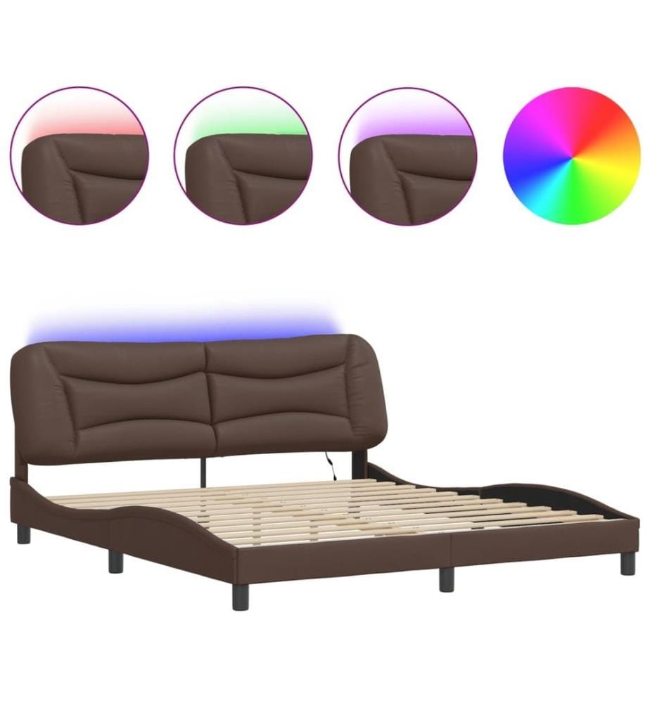 Bettgestell mit LED Braun 180x200 cm Kunstleder