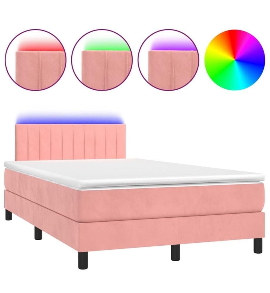 Boxspringbett mit Matratze & LED Rosa 120x190 cm Samt