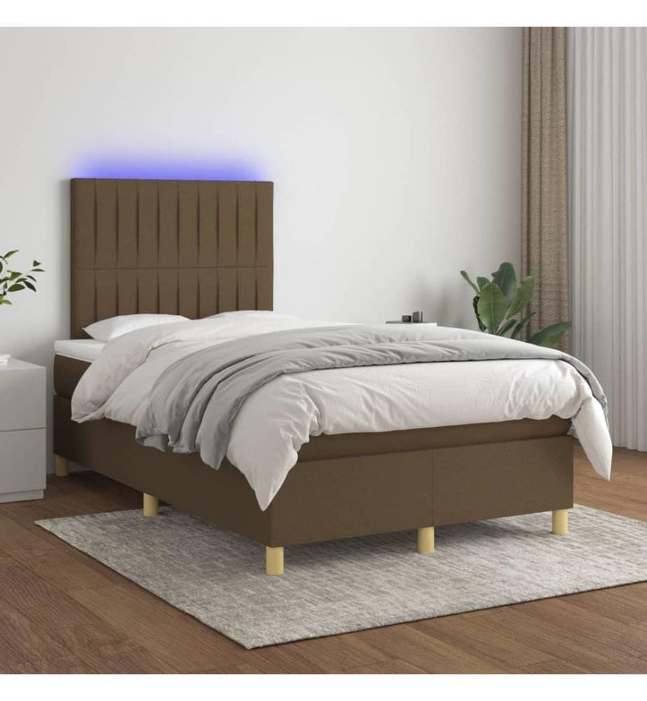 Boxspringbett mit Matratze & LED Dunkelbraun 120x190 cm Stoff