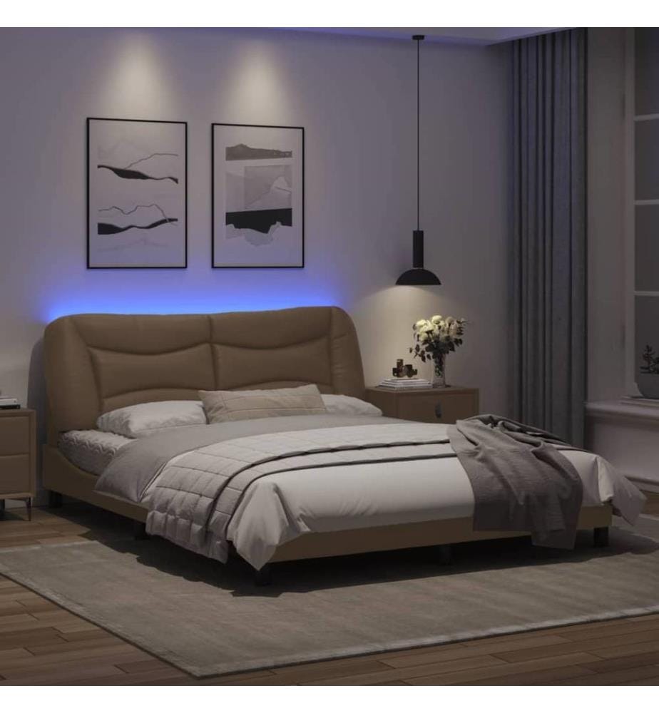 Bettgestell mit LED Cappuccino-Braun 160x200 cm Kunstleder