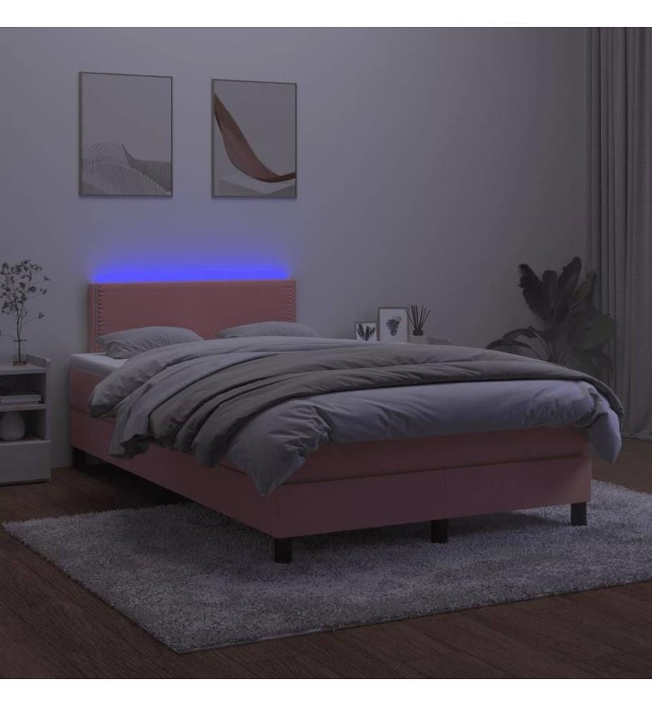 Boxspringbett mit Matratze & LED Rosa 120x190 cm Samt