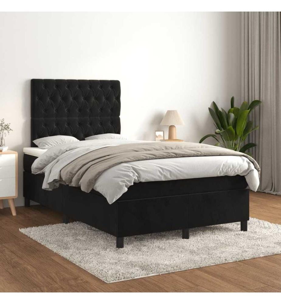 Sommier à lattes de lit avec matelas noir 120x190 cm velours