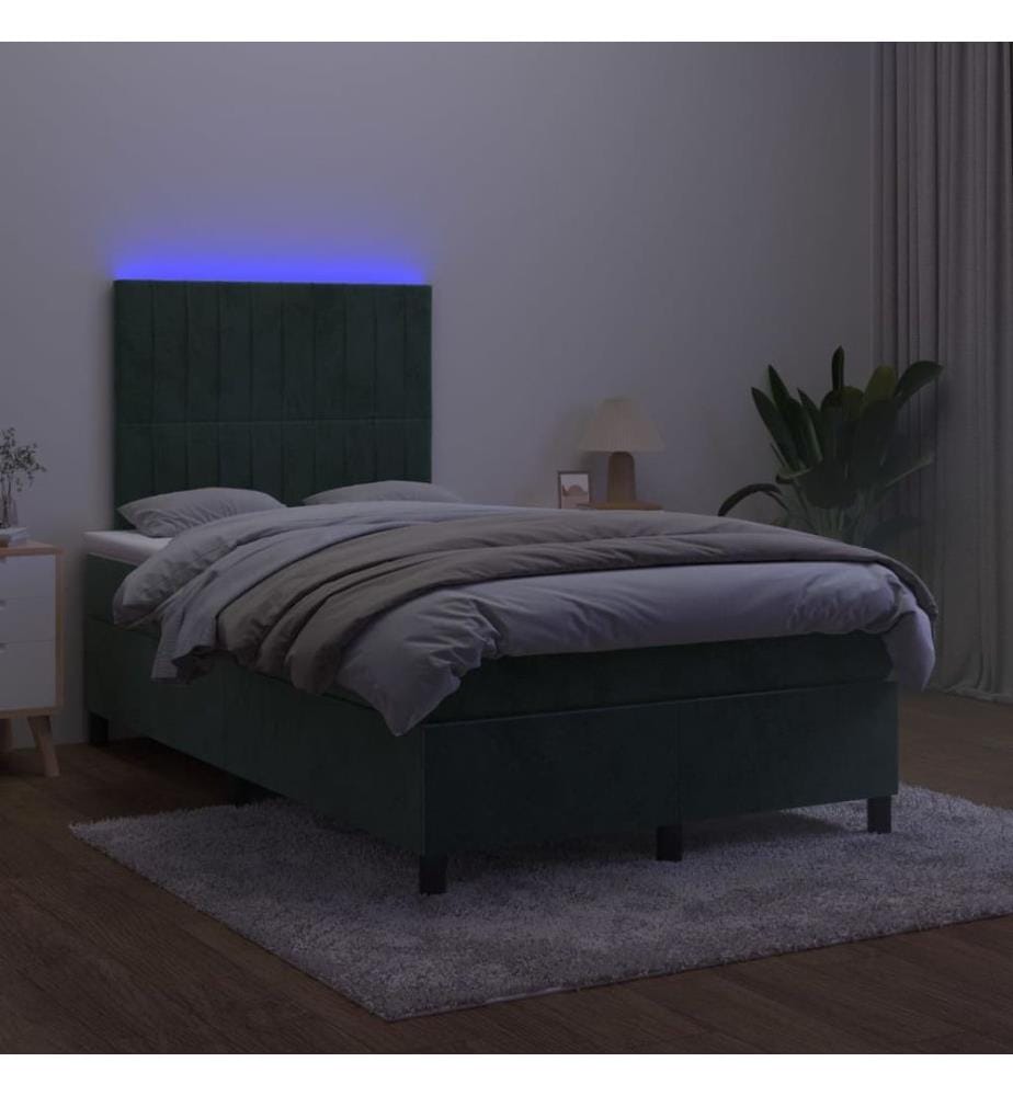 Boxspringbett mit Matratze & LED Dunkelgrün 120x190 cm Samt