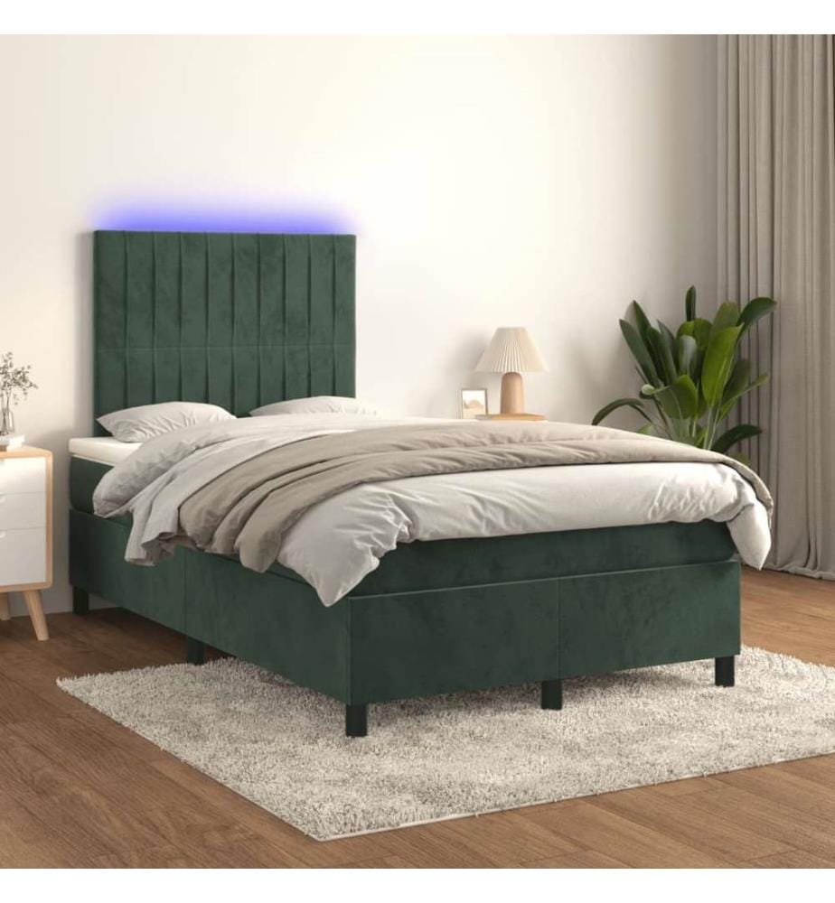 Boxspringbett mit Matratze & LED Dunkelgrün 120x190 cm Samt