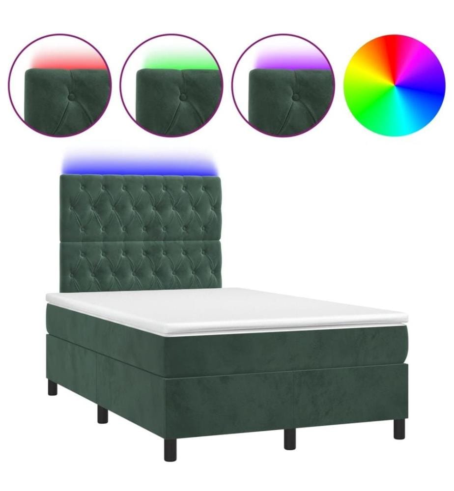 Boxspringbett mit Matratze & LED Dunkelgrün 120x190 cm Samt