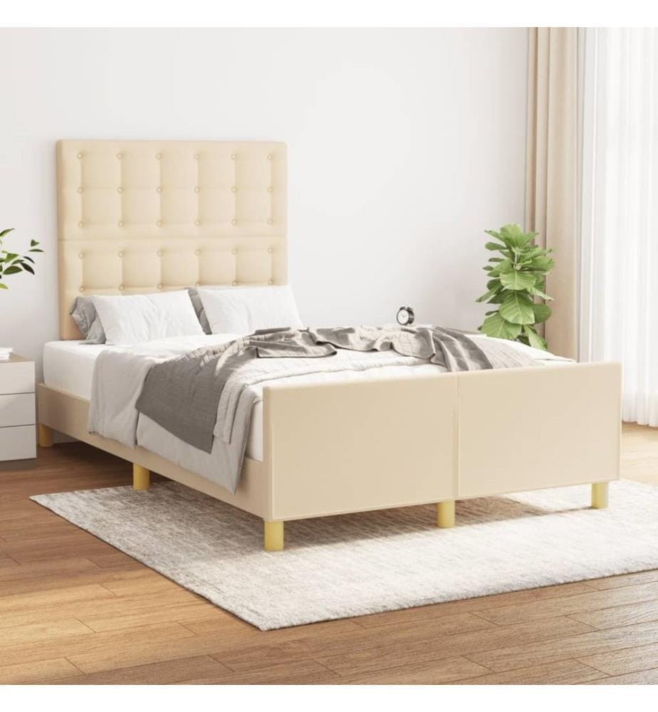 Bettgestell mit Kopfteil Creme 120x190 cm Stoff