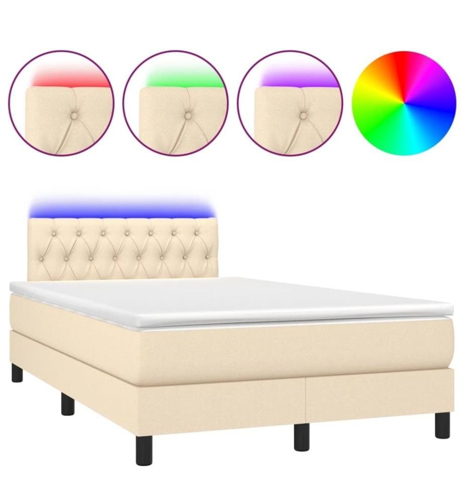 Boxspringbett mit Matratze & LED Creme 120x190 cm Stoff