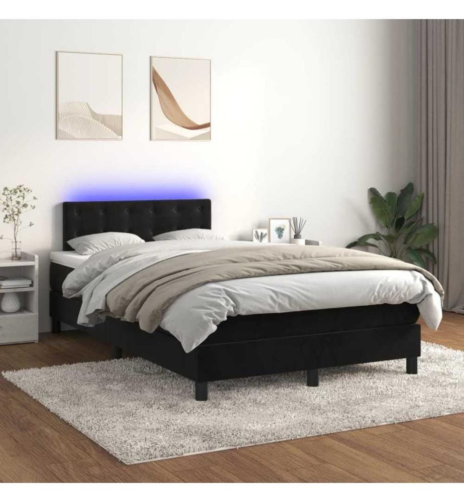 Boxspringbett mit Matratze & LED Schwarz 120x190 cm Samt