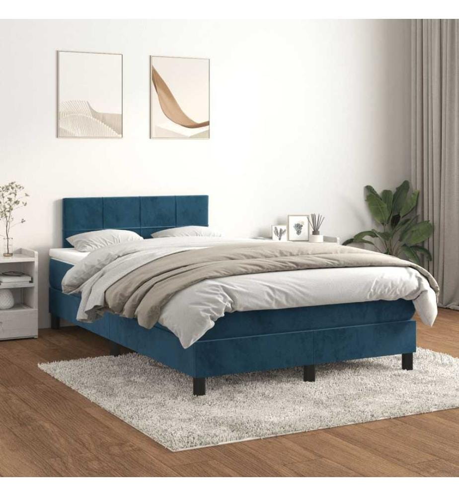 Boxspringbett mit Matratze Dunkelblau 120x190 cm Samt