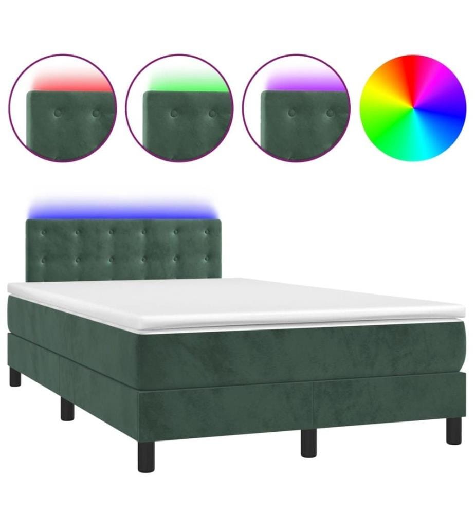 Boxspringbett mit Matratze & LED Dunkelgrün 120x190 cm Samt