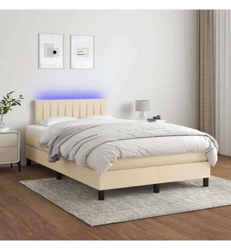 Boxspringbett mit Matratze & LED Creme 120x190 cm Stoff