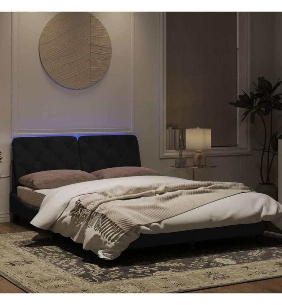 Bettgestell mit LED-Leuchten Schwarz 120x200 cm Samt