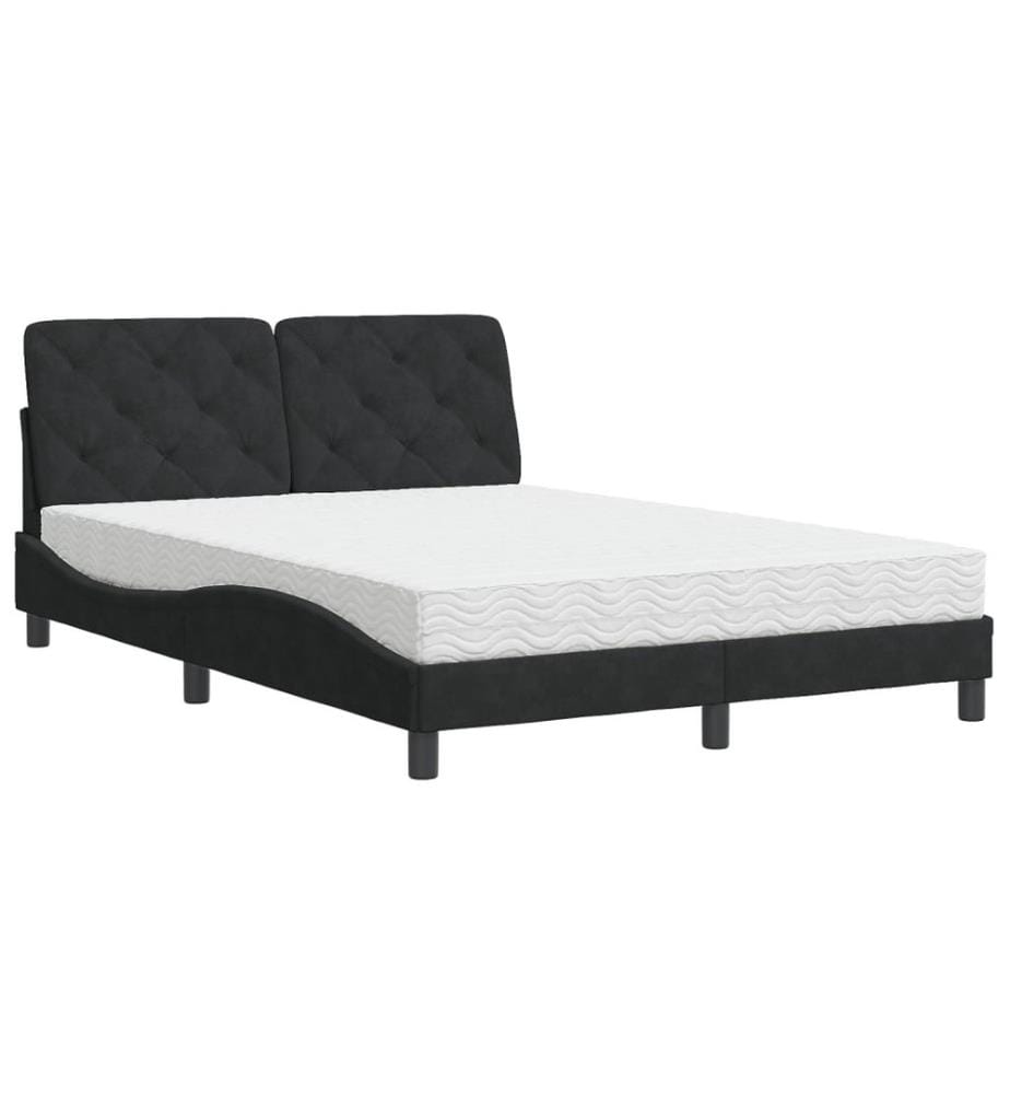 Bett mit Matratze Schwarz 140x190 cm Samt