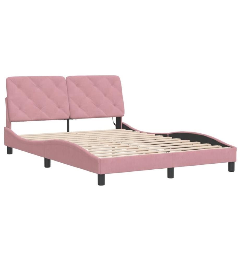 Bettgestell mit LED-Leuchten Rosa 120x200 cm Samt