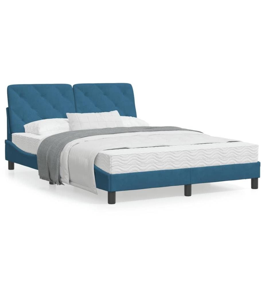 Bettgestell mit Kopfteil Blau 120x200 cm Samt