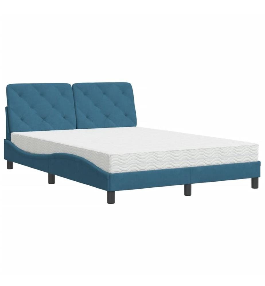 Bett mit Matratze Blau 120x200 cm Samt