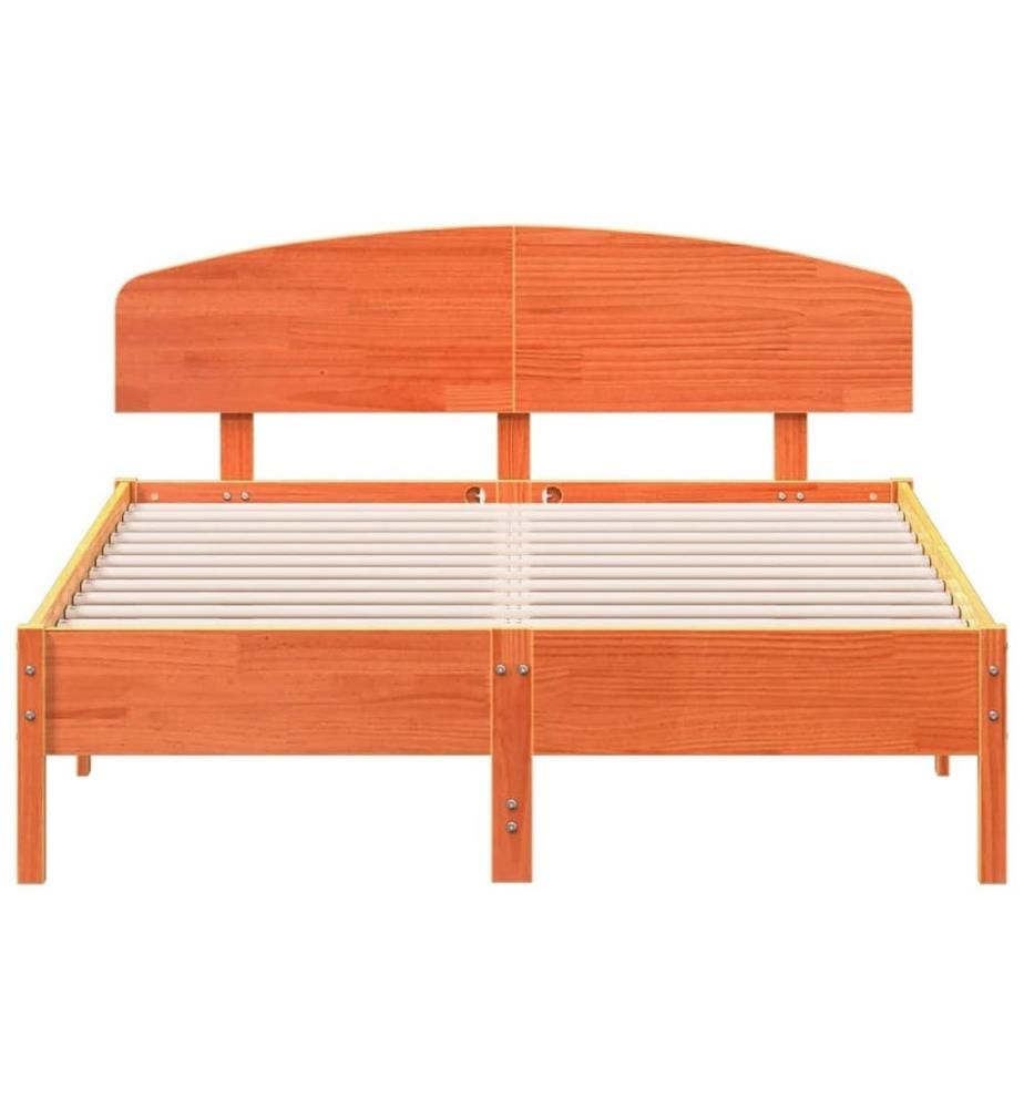Cadre de lit et tête de lit cire marron 135x190 cm bois de pin