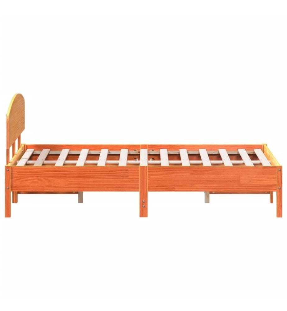 Cadre de lit et tête de lit cire marron 135x190 cm bois de pin