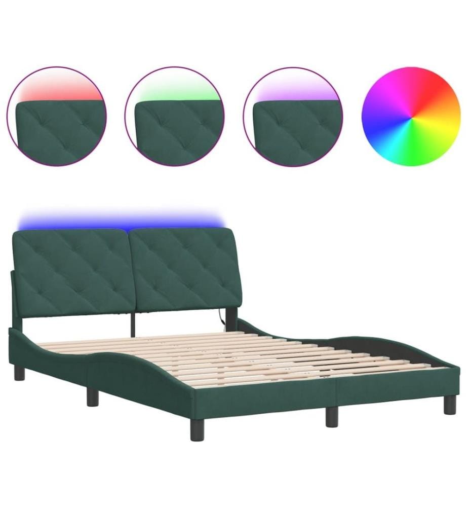 Bettgestell mit LED-Leuchten Dunkelgrün 120x200 cm Samt