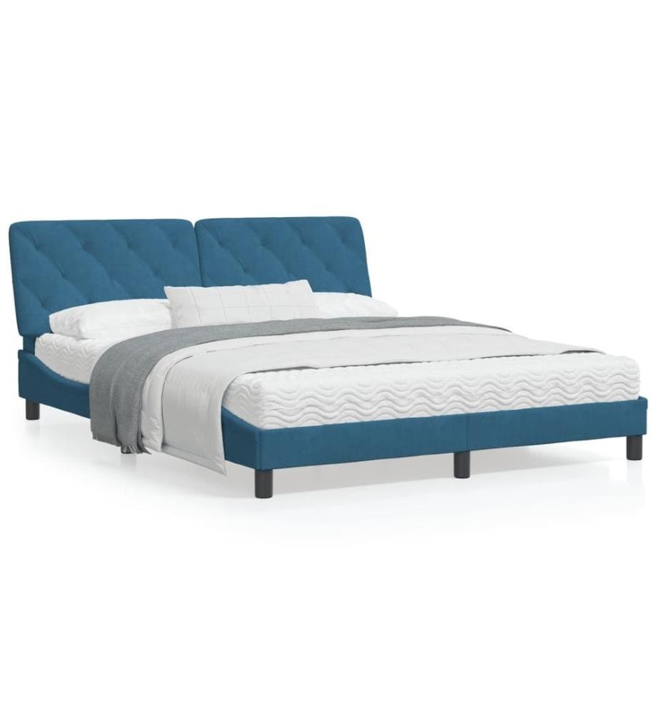 Bettgestell mit LED-Leuchten Blau 160x200 cm Samt