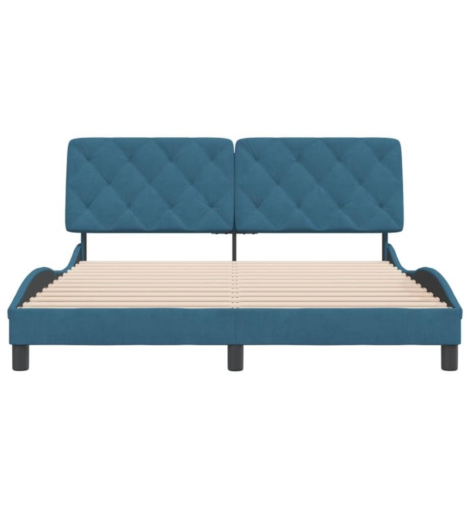Bettgestell mit Kopfteil Blau 160x200 cm Samt