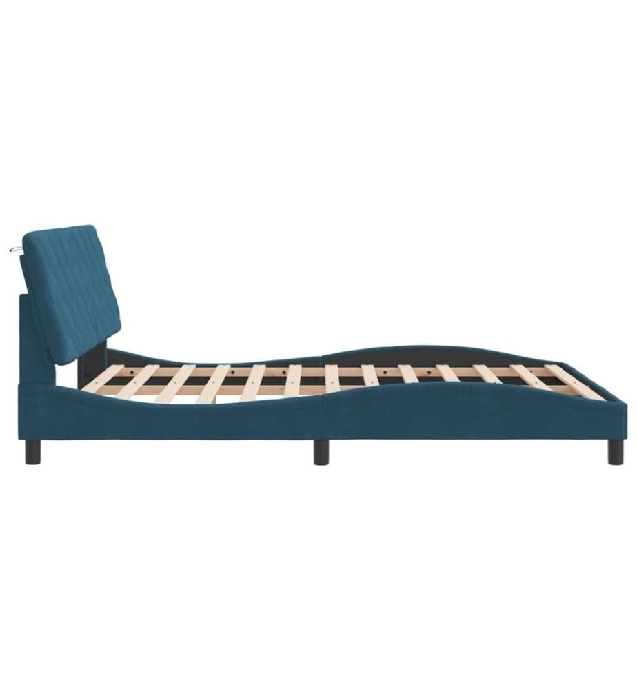 Bettgestell mit Kopfteil Blau 160x200 cm Samt