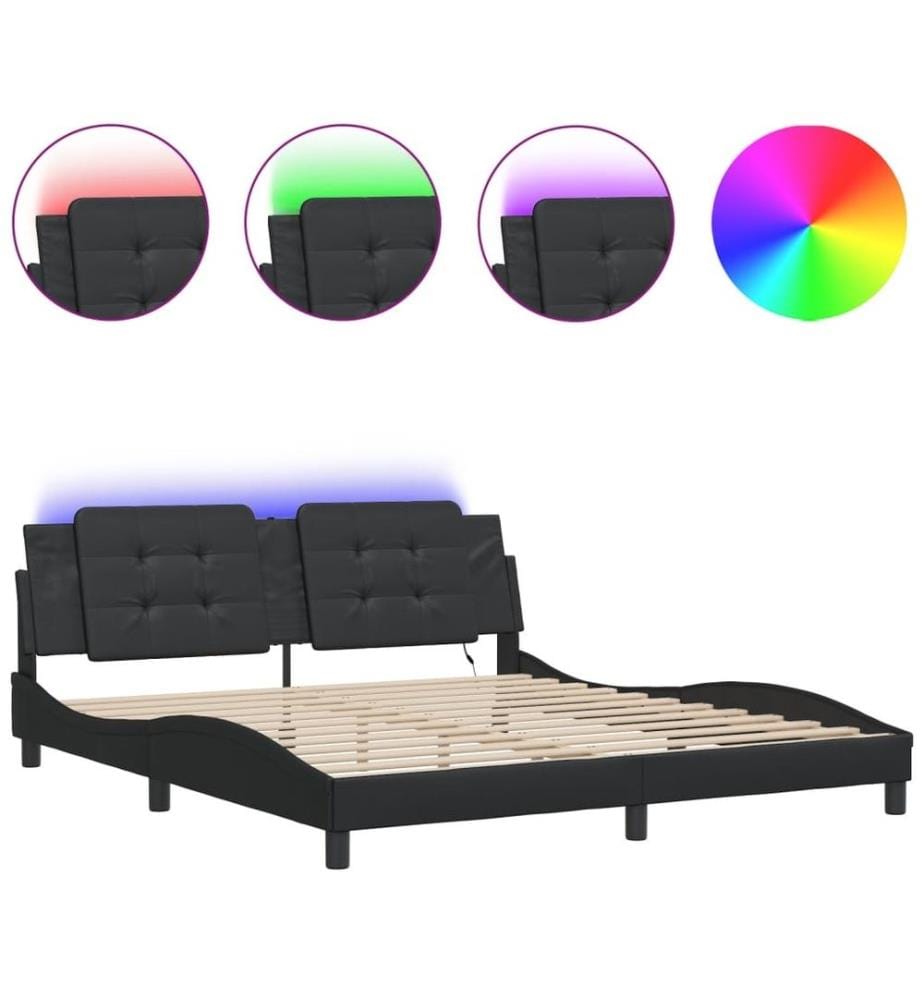 Bettgestell mit LED Schwarz 180x200 cm Kunstleder