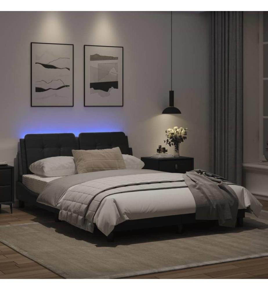 Bettgestell mit LED Schwarz 120x200 cm Kunstleder