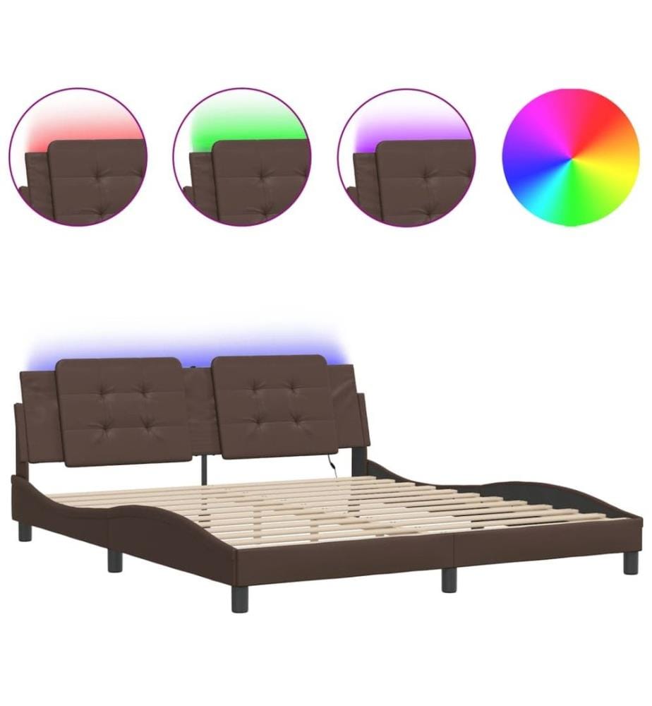 Bettgestell mit LED Braun 180x200 cm Kunstleder