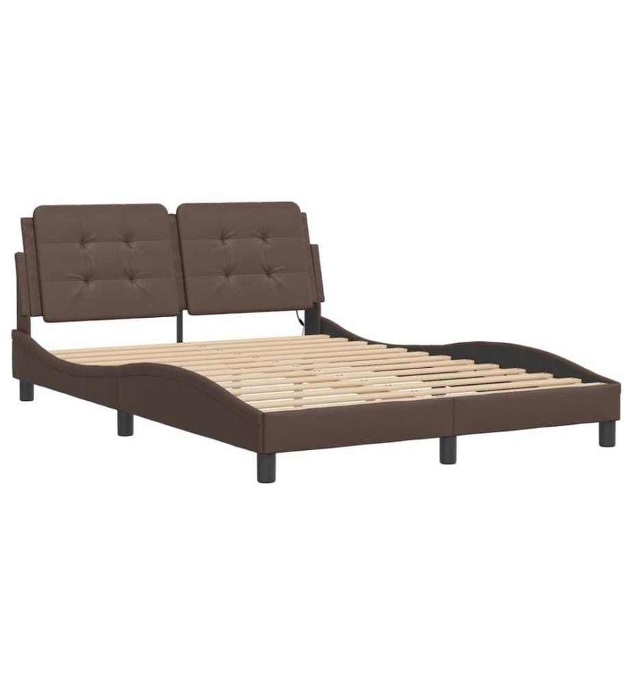 Bettgestell mit LED Braun 140x190 cm Kunstleder